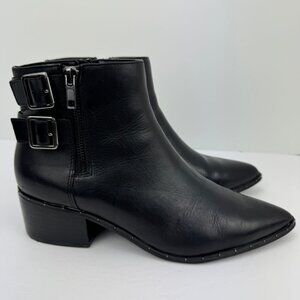 Bleecker & Bond Georgia Black Leather Ankle Zip Bootie